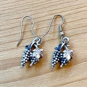 Earrings - Grape Clusters with Leaves - Antiqued Silver - Sparkle - Dangle